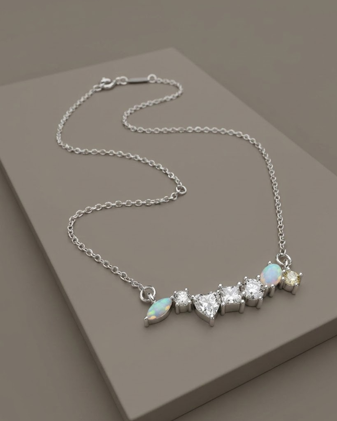 Multi Stone Cluster Necklace Sterling Silver