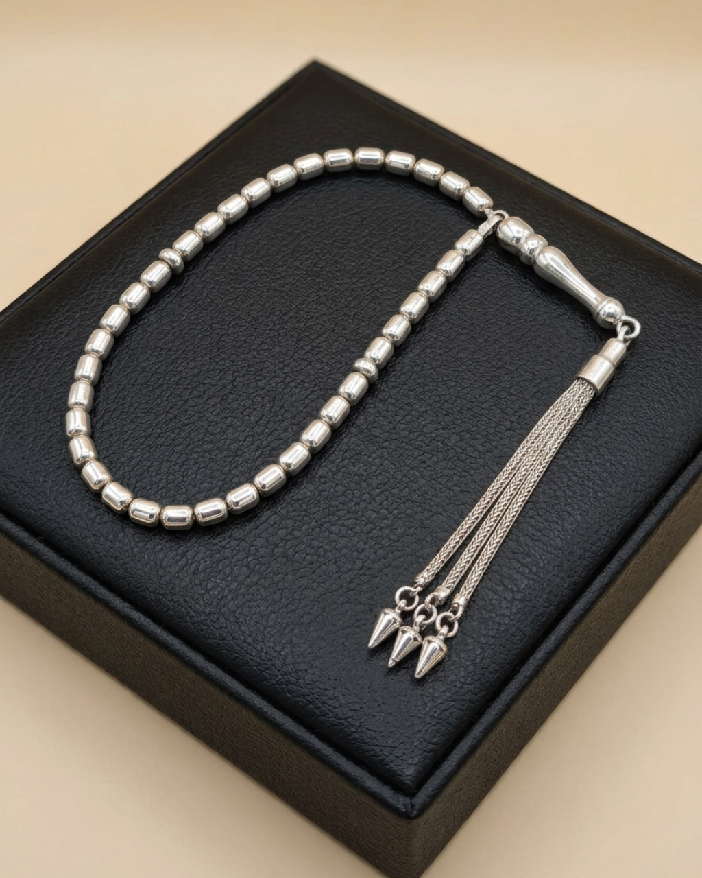 Cylinder 33-Bead Tasbih (Misbaha) Sterling Silver