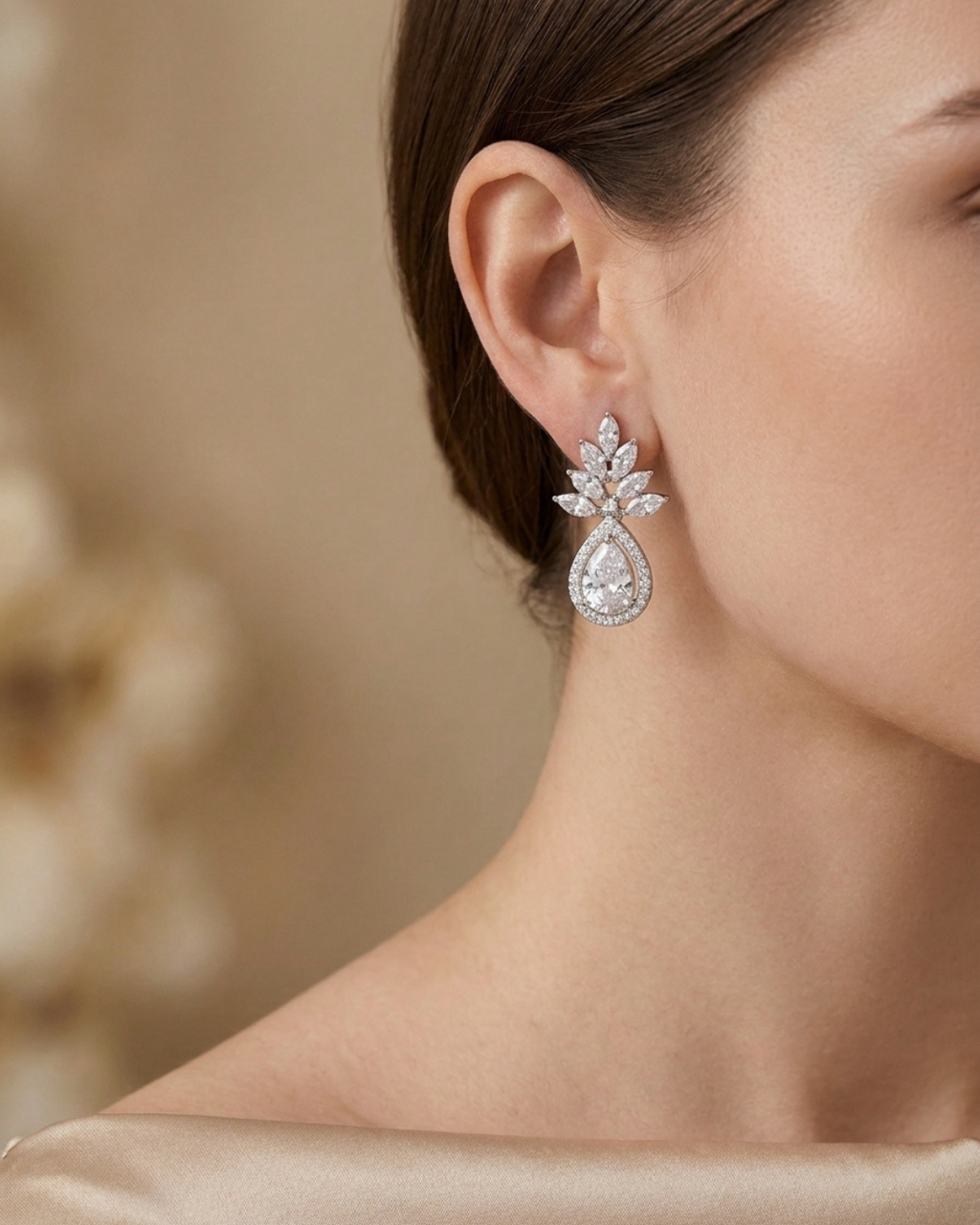 Marquise Cluster Stud Earrings Sterling Silver