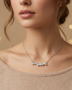 Multi Stone Cluster Necklace Sterling Silver