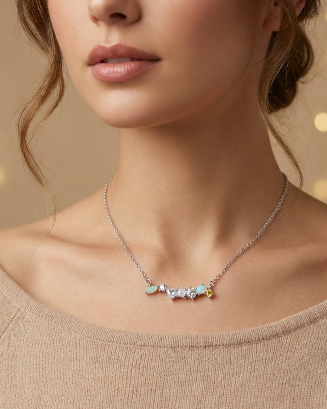 Multi Stone Cluster Necklace Sterling Silver