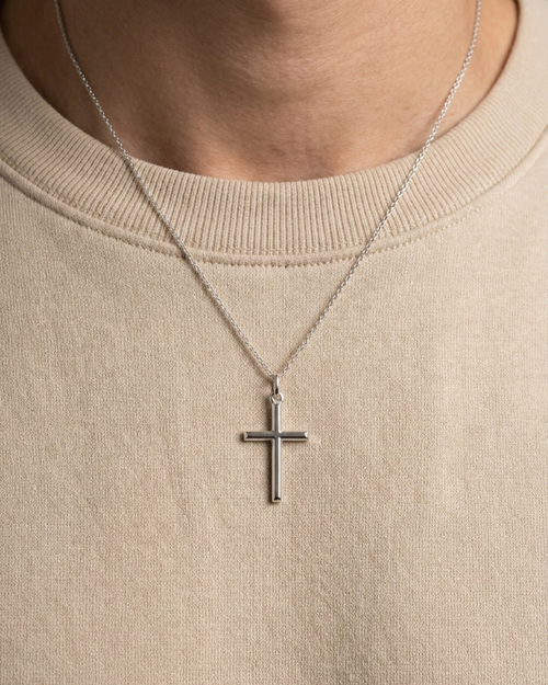 Classic Minimalist Beveled Cross Pendant