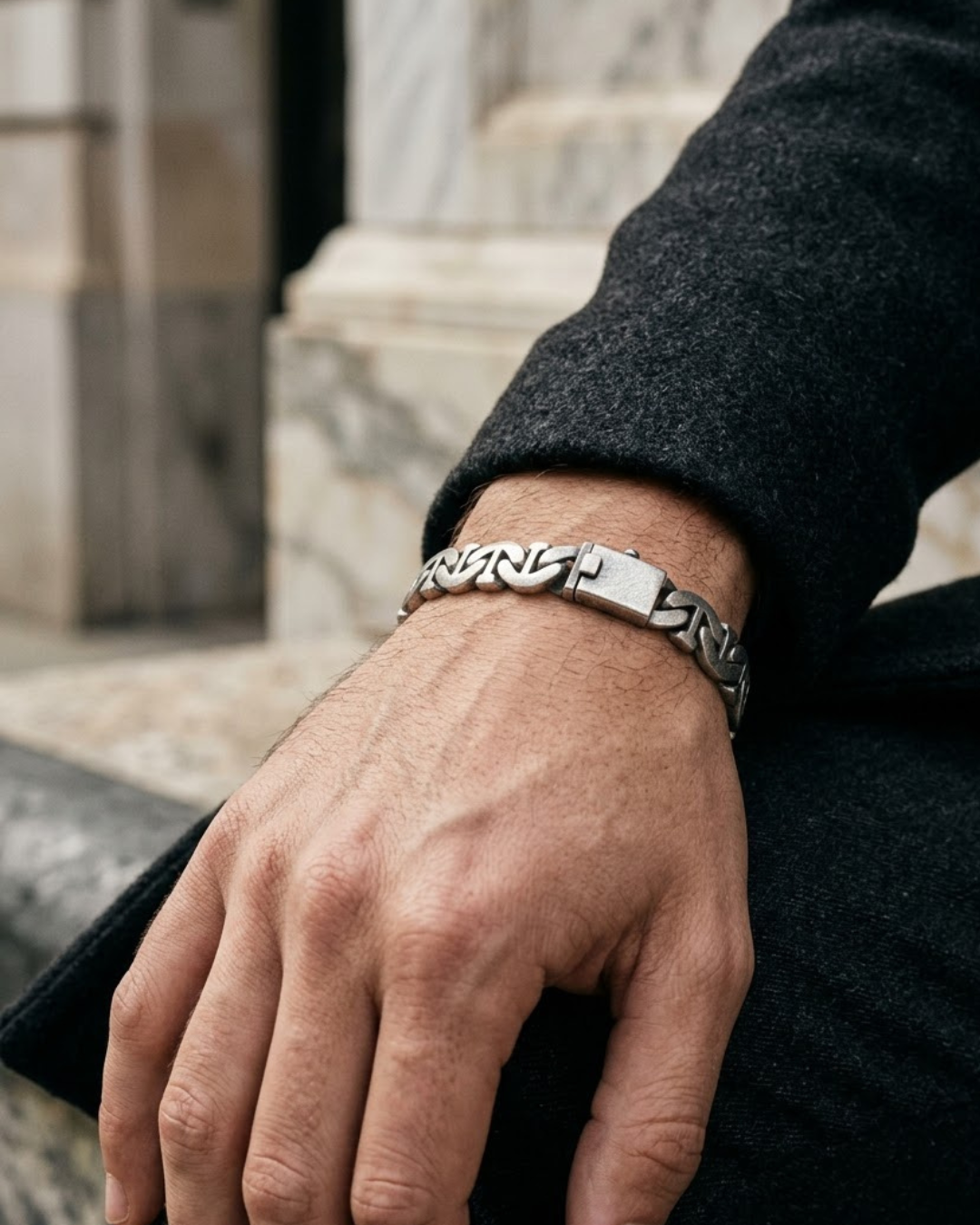 Geometric Link Men's Bracelet Sterling Silver