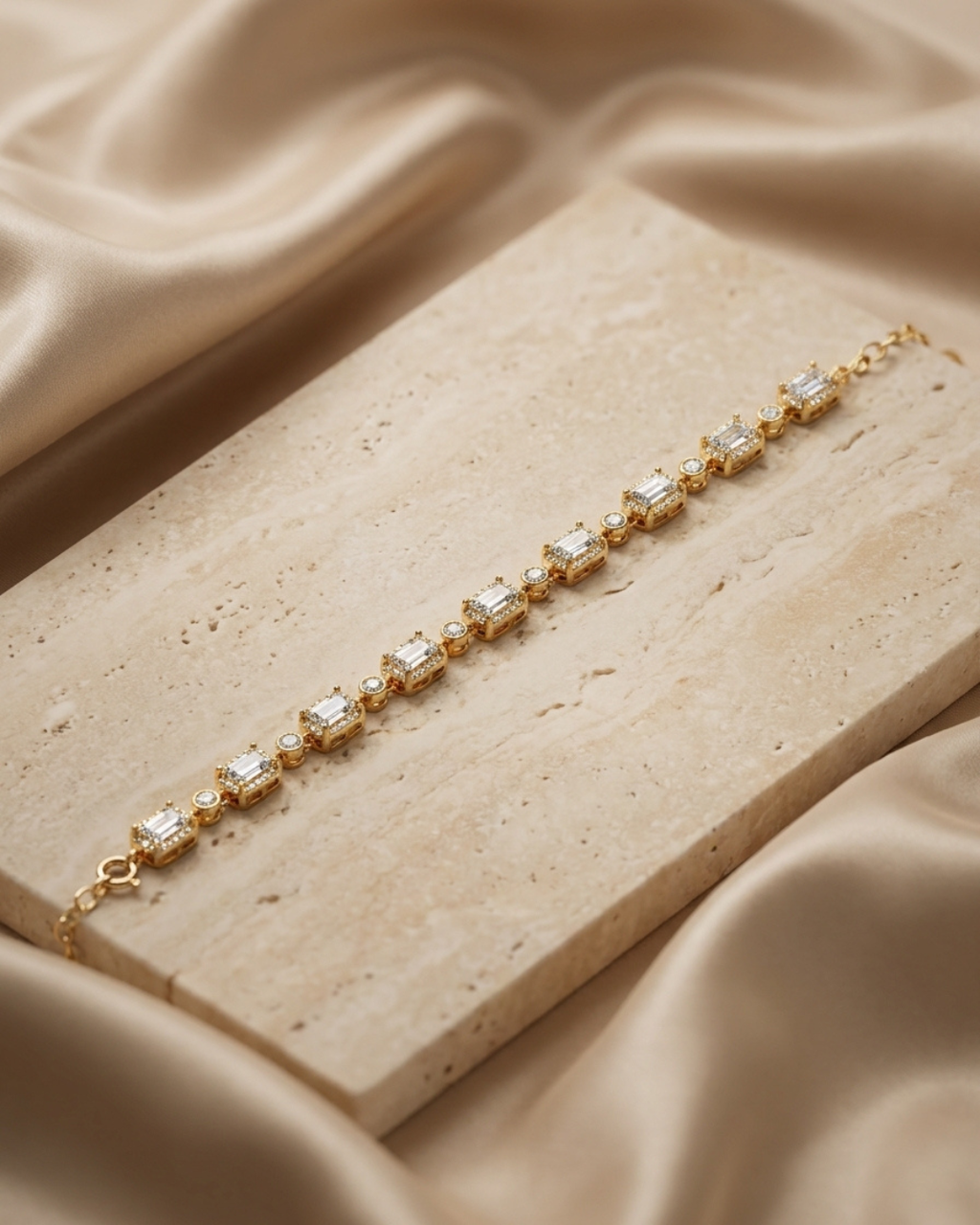 Majestic Emerald Cut Gold Plated Bracelet