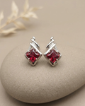 Princess Cut Ruby Earrings Silver