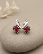 Princess Cut Ruby Earrings Silver