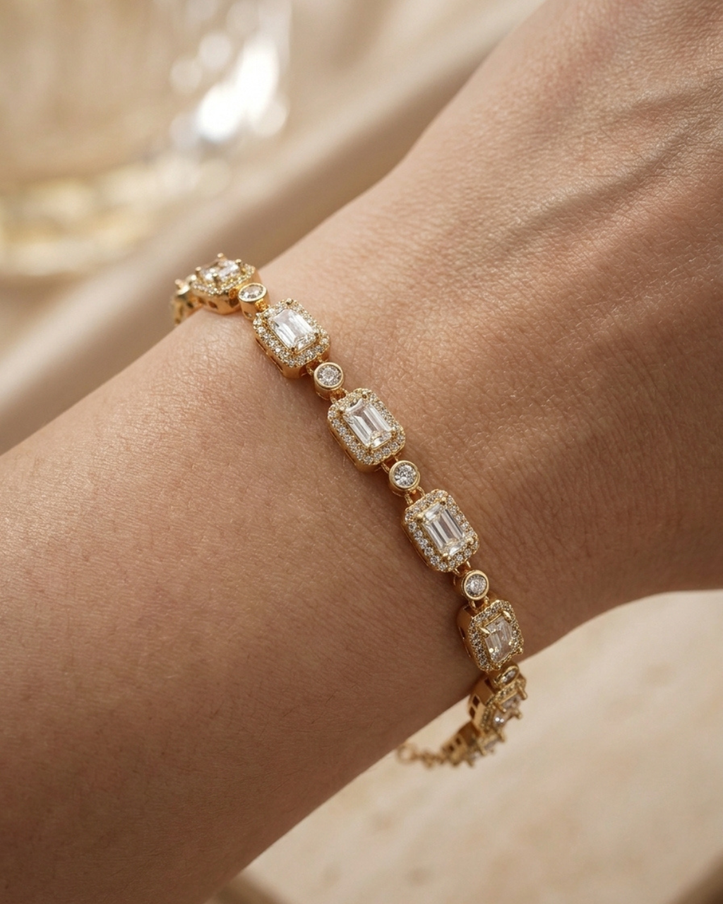 Majestic Emerald Cut Gold Plated Bracelet
