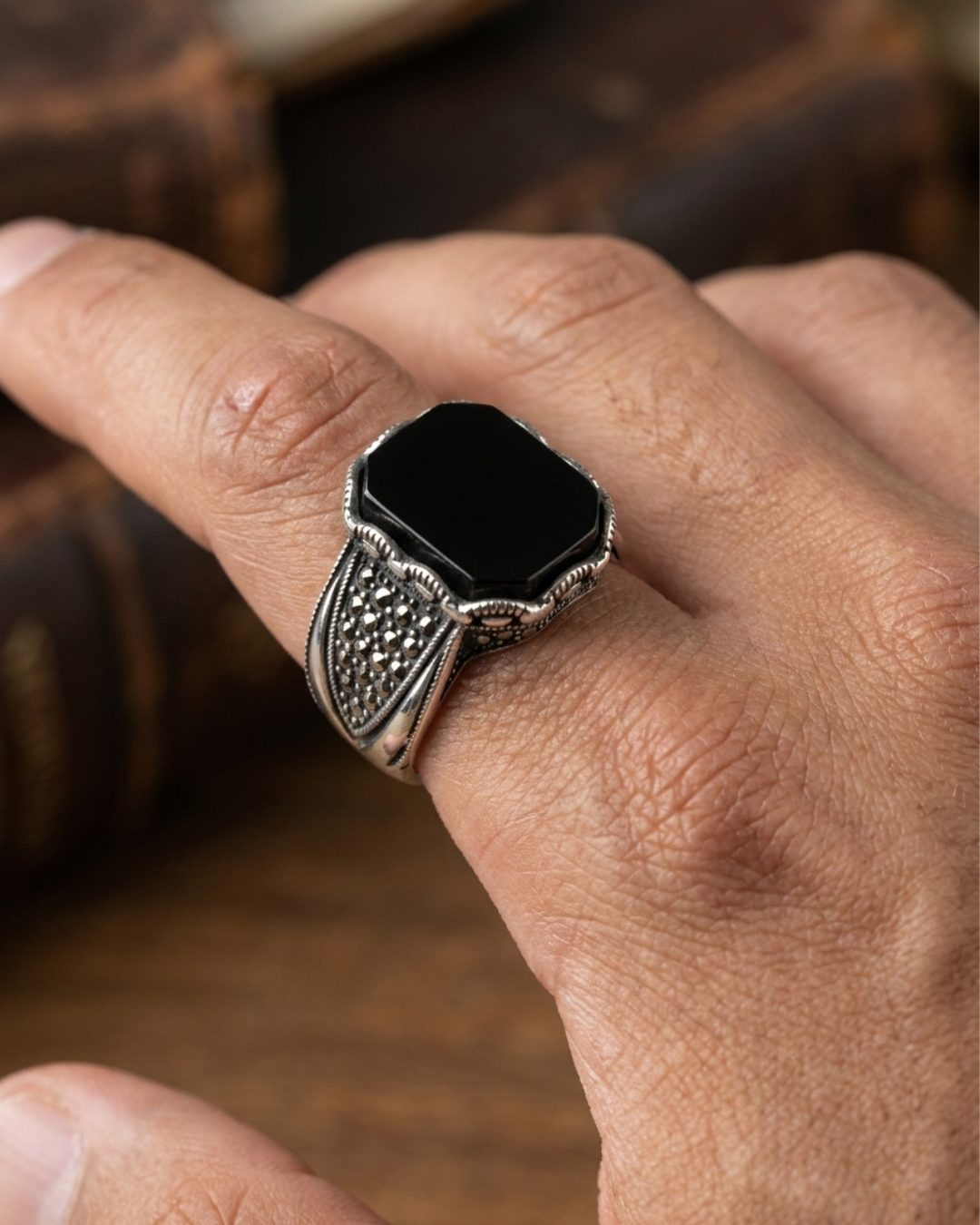 Midnight Marcasite Signet Ring