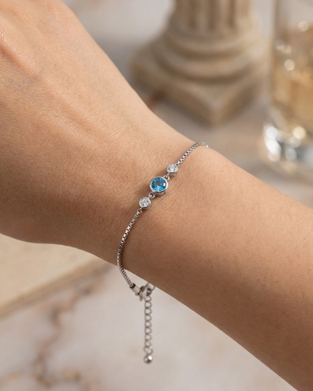 Aquamarine Blue Bezel Trio Bracelet