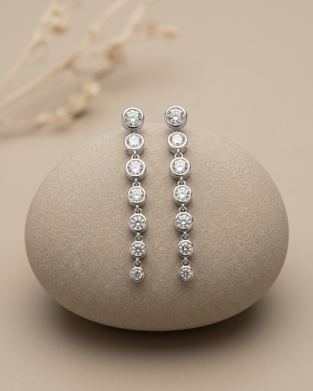 Bezel Round Crystal Earrings Sterling Silver