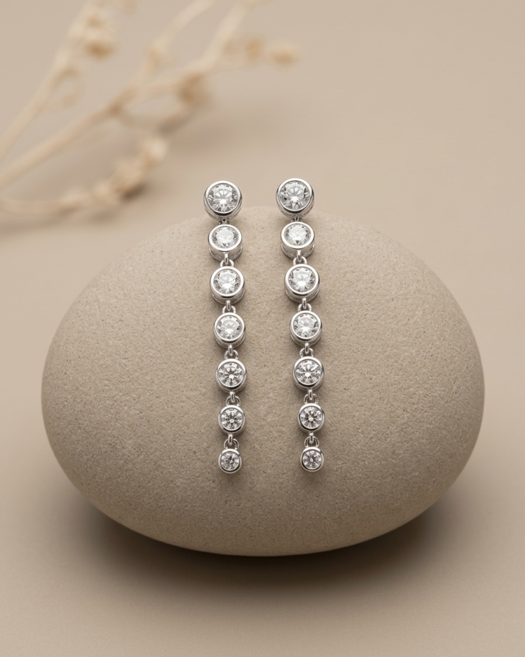 Bezel Round Crystal Earrings Sterling Silver