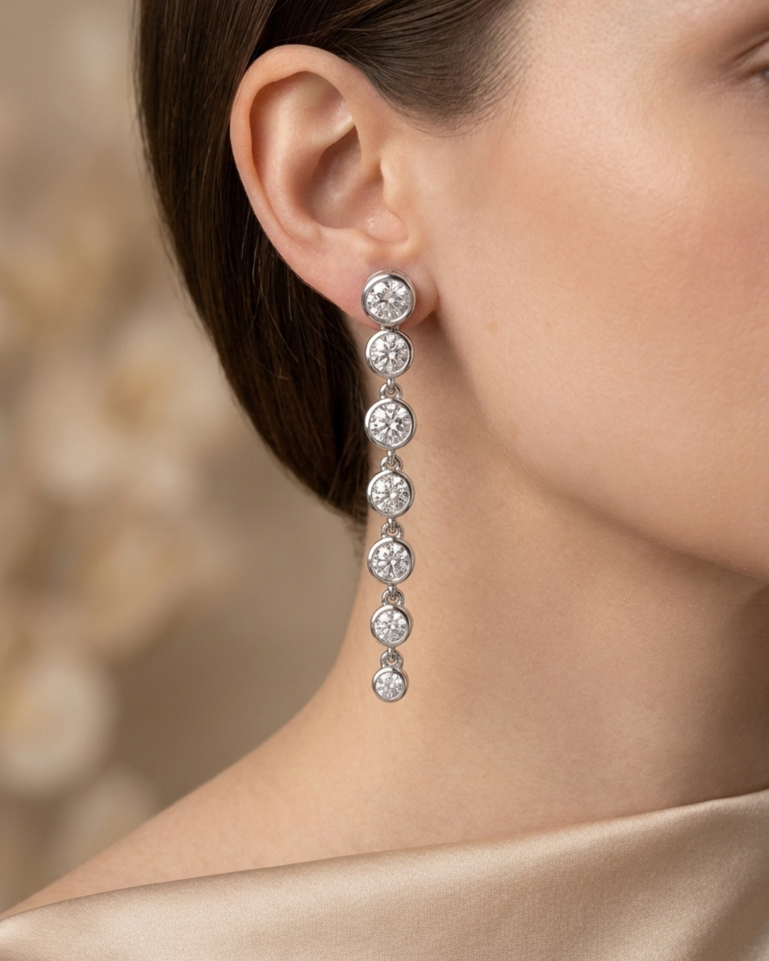 Bezel Round Crystal Earrings Sterling Silver