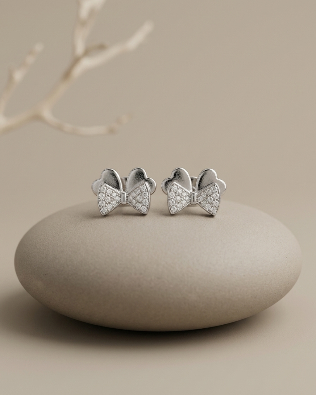 Bow Stud Earrings Silver