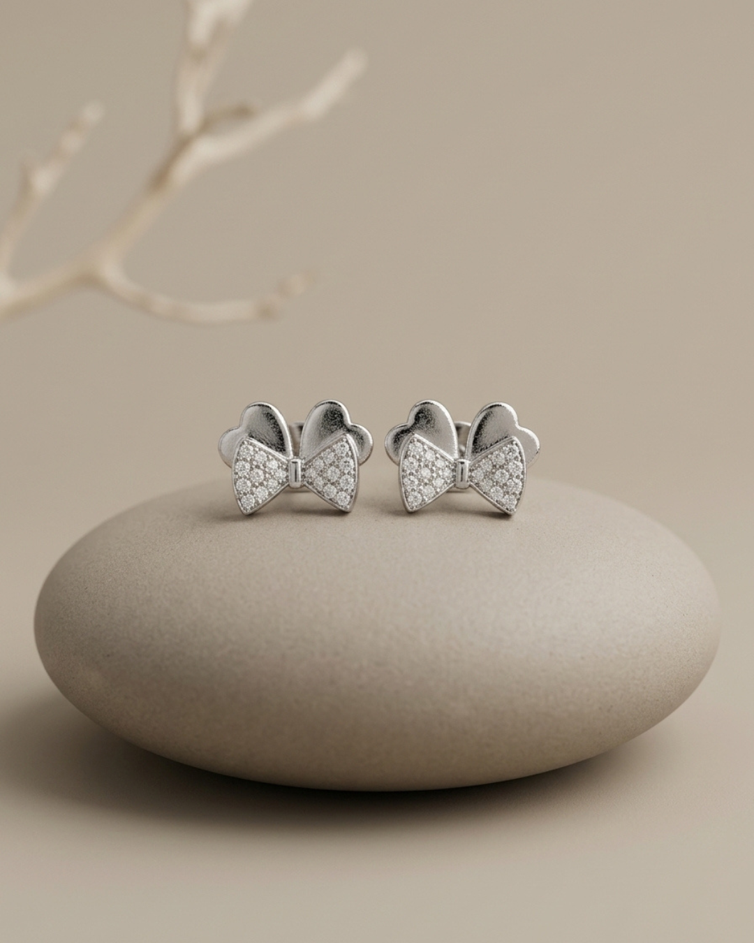 Bow Stud Earrings Silver