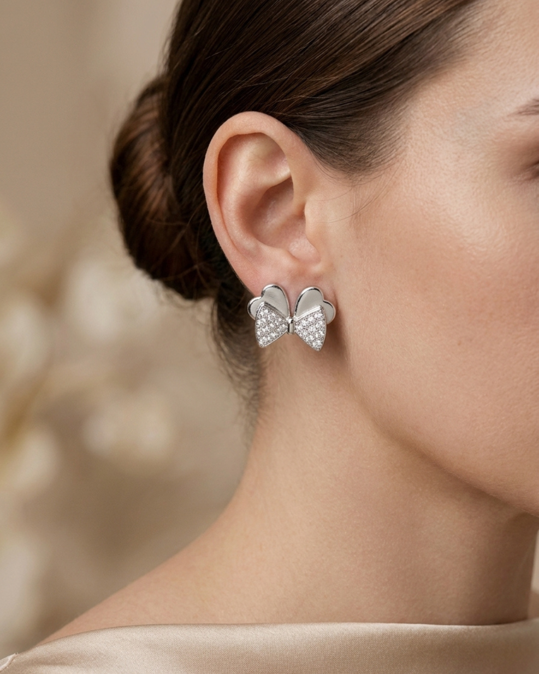 Bow Stud Earrings Silver