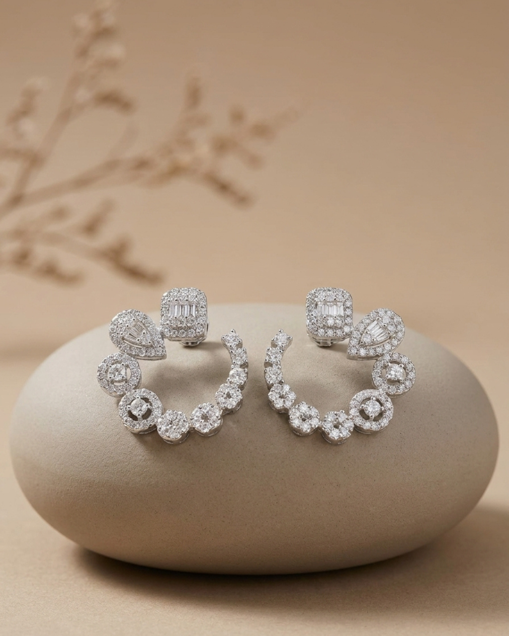 Crescent Ear Jacket Stud Earrings Sterling Silver
