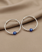 Evil Eye Beaded Bangle Pair Sterling Silver
