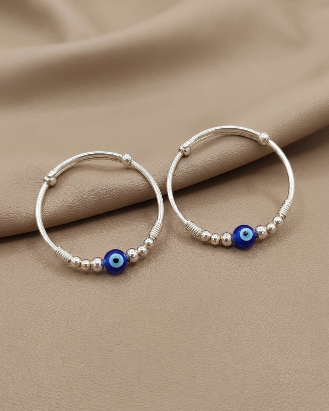 Evil Eye Beaded Bangle Pair Sterling Silver