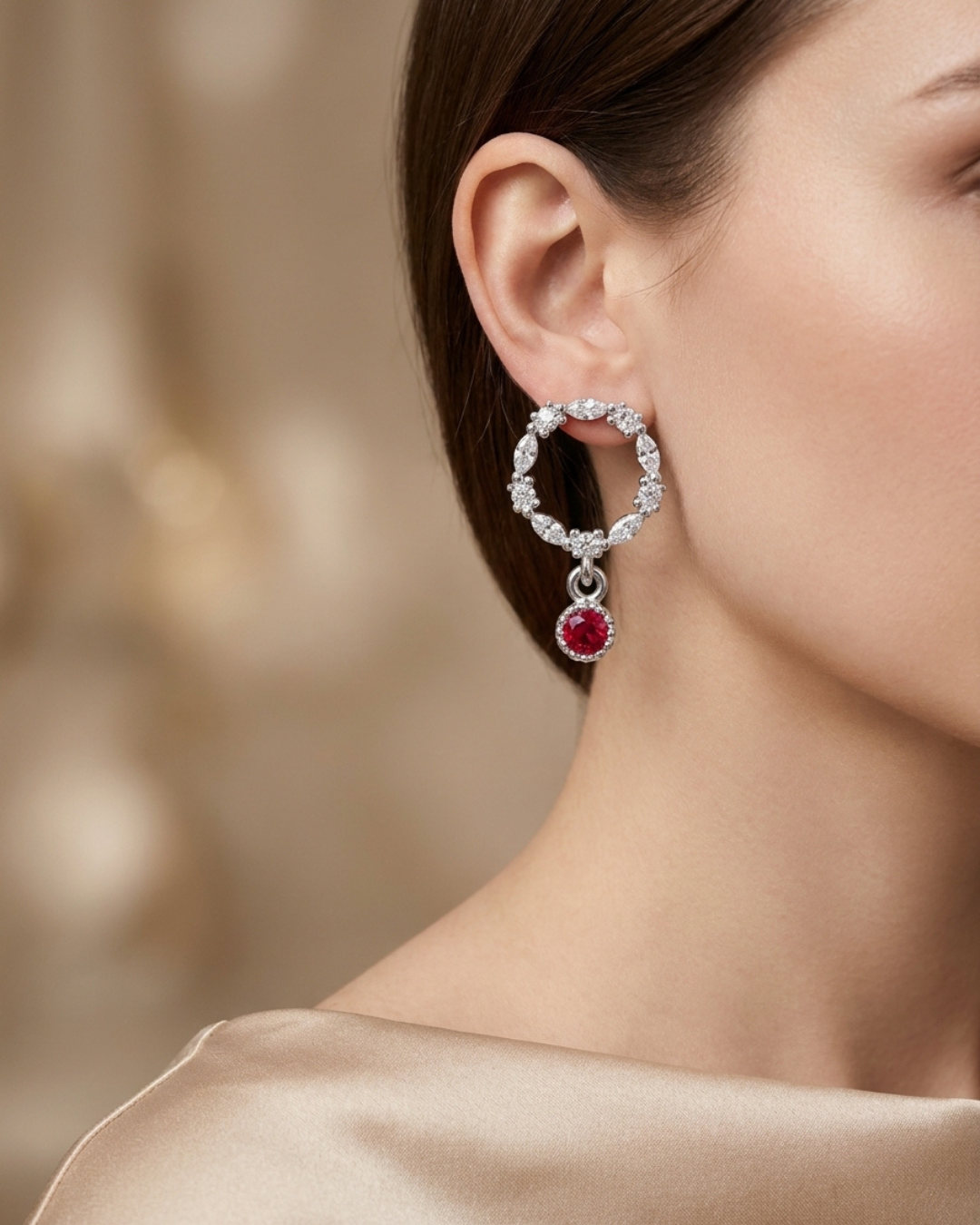 Wreath and Drop Stud Earrings Sterling Silver