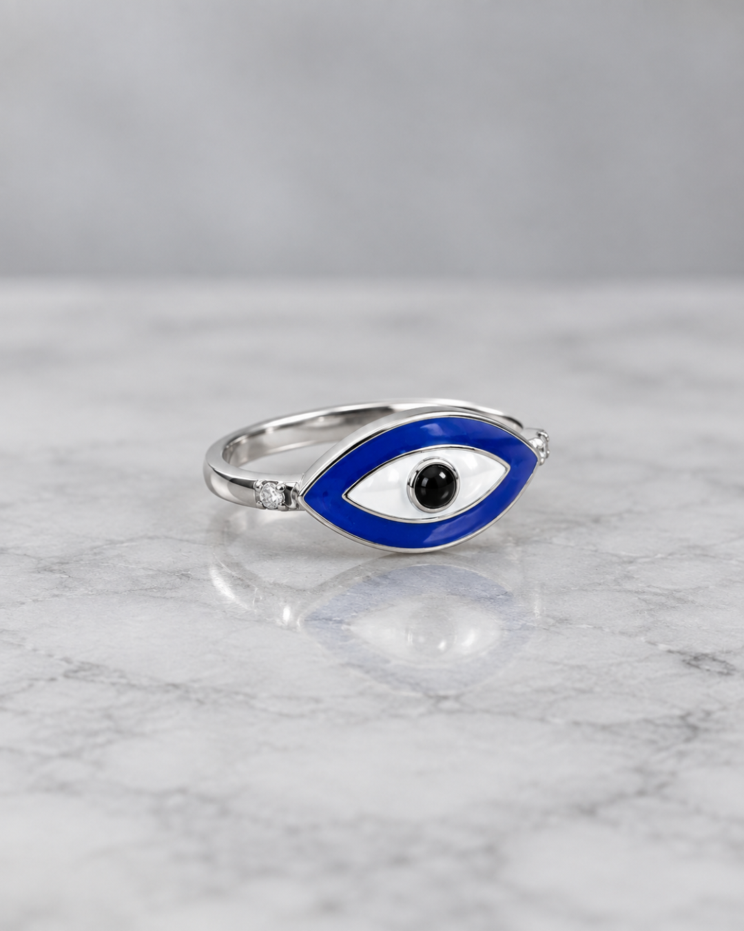 Evil Eye Enamel Ring Sterling Silver