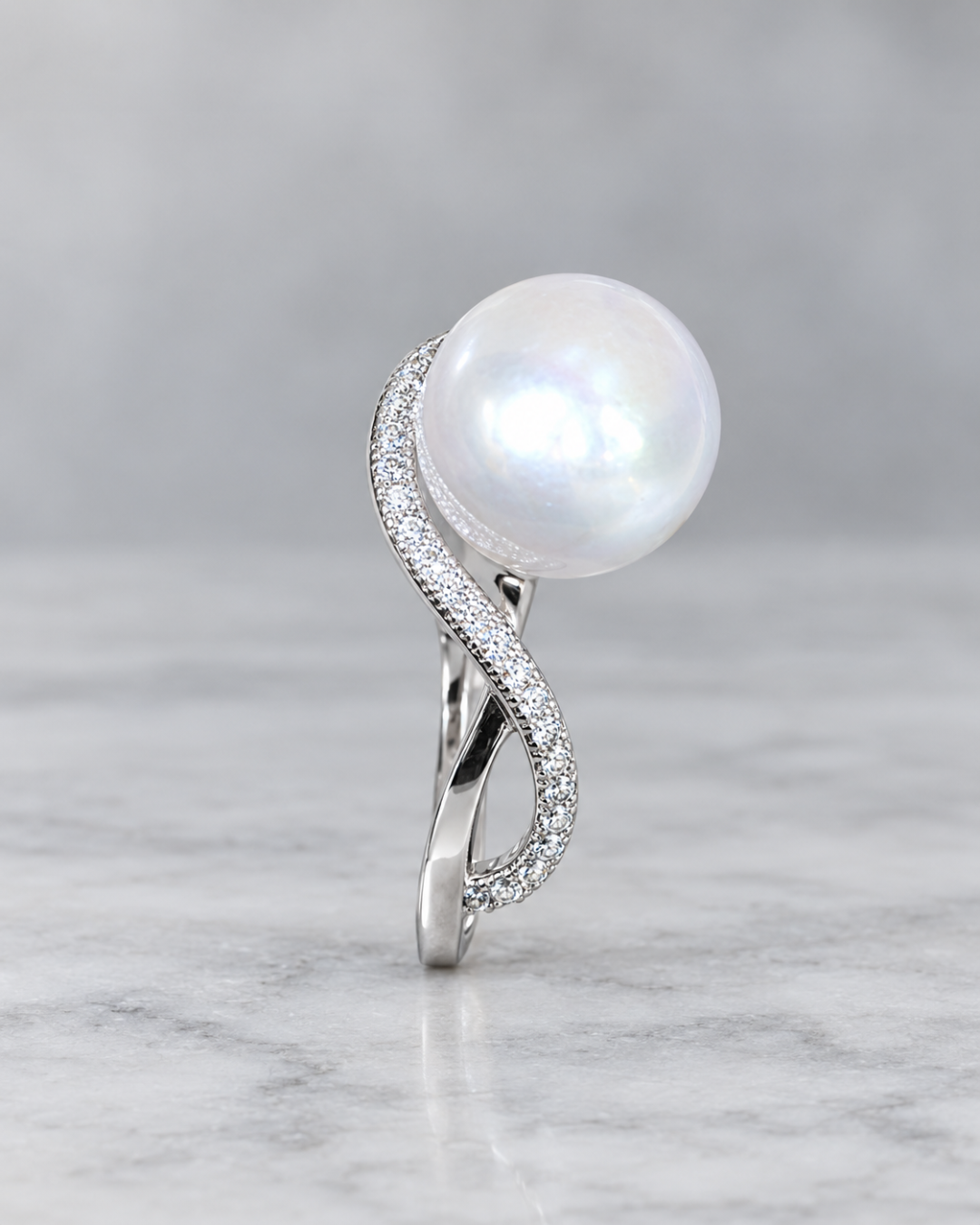 Sculptural Pearl Bypass Ring Sterling Silver