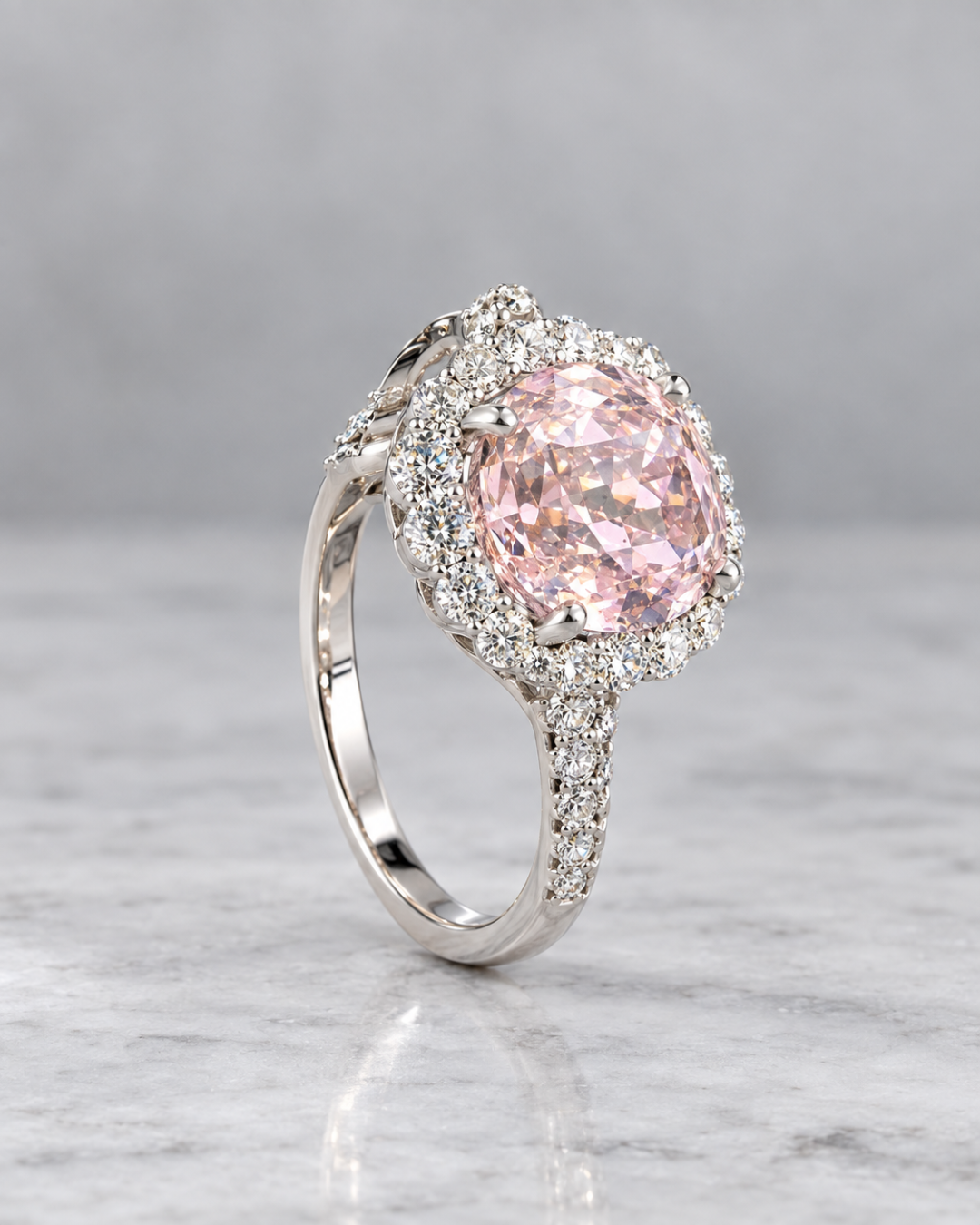 Morganite Floral Ring Sterling Silver