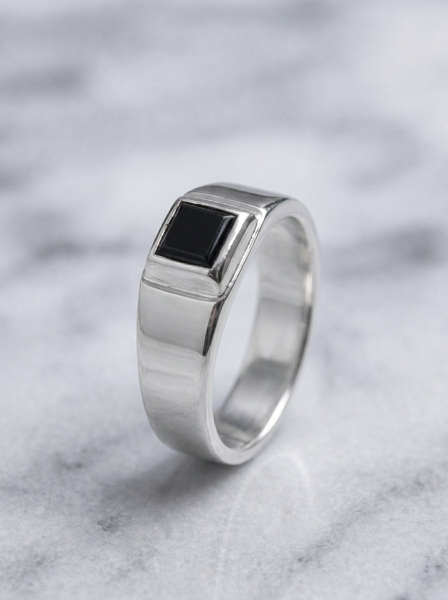 Junior Onyx Square Sterling Silver Ring