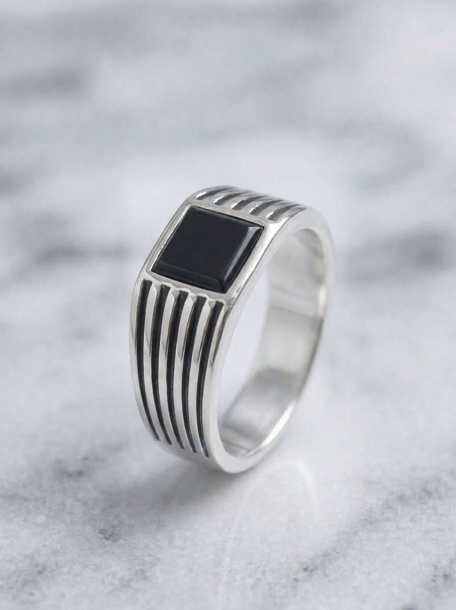 Junior Onyx Elite Silver Square Ring