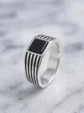 Junior Onyx Elite Silver Square Ring