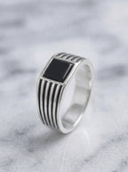 Junior Onyx Elite Silver Square Ring
