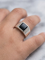 Junior Onyx Square Sterling Silver Ring