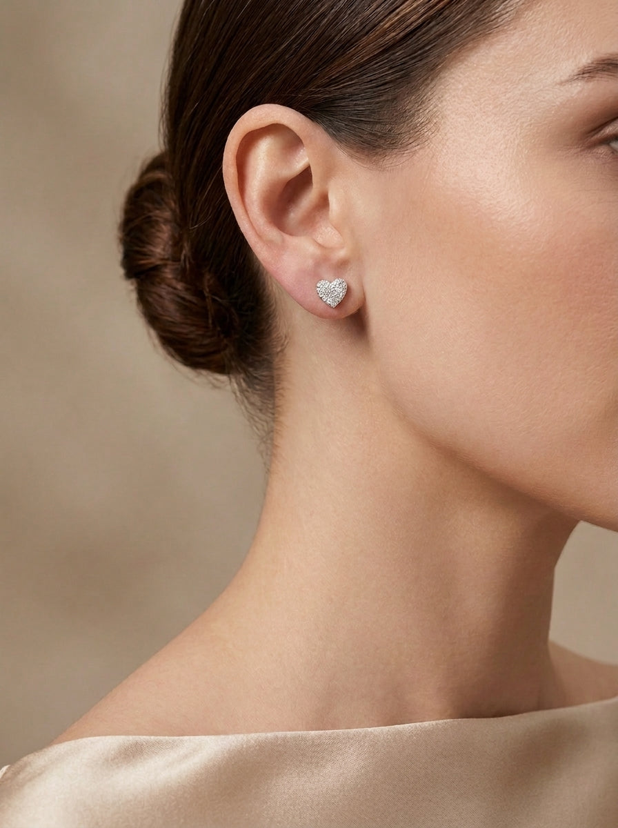 Heart Stud Earrings Sterling Silver