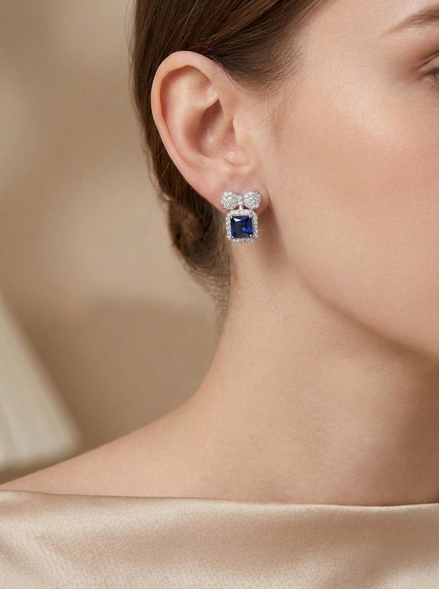 Square Drop Stud Earrings Sterling Silver