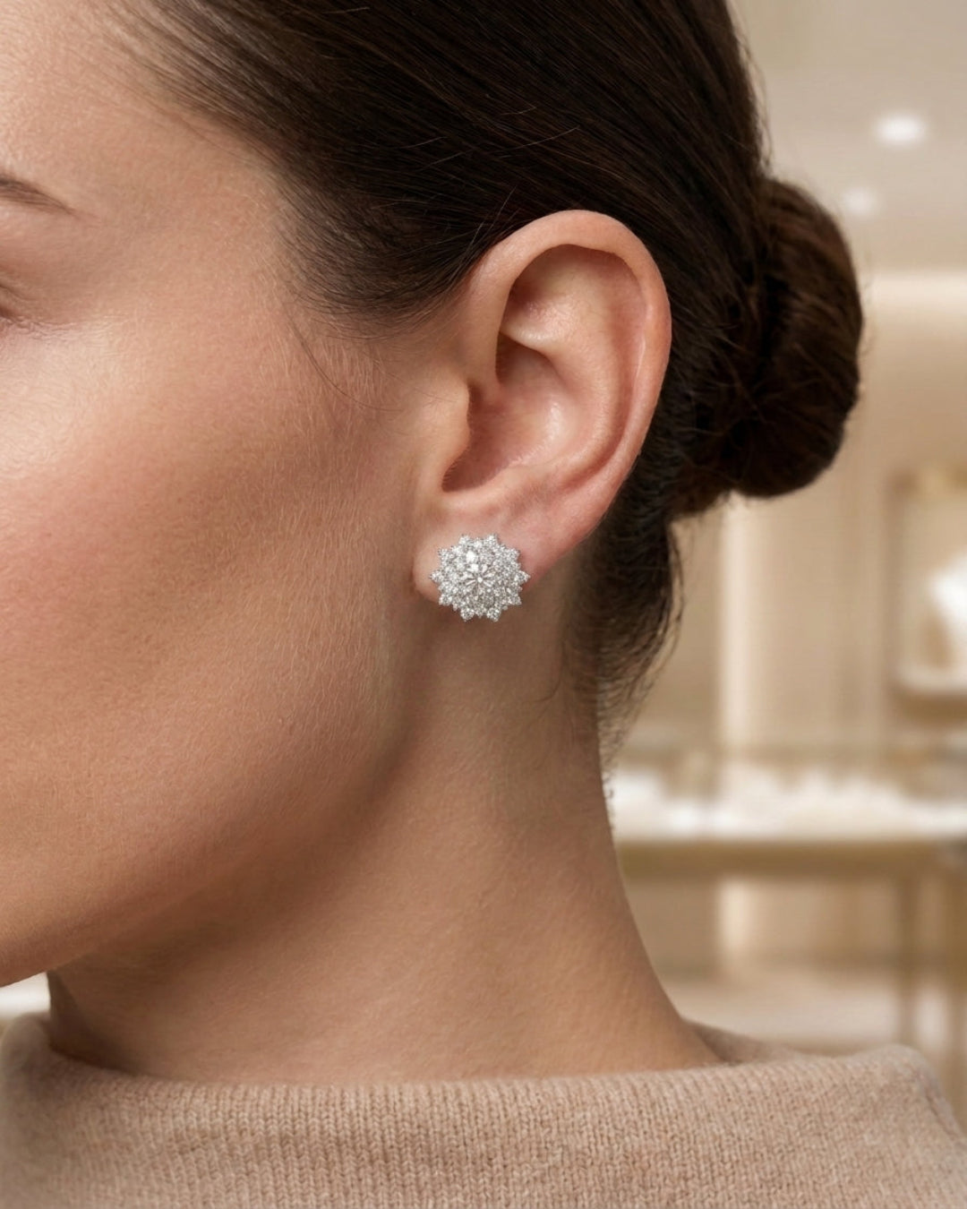 Floral Snowflake Stud Earrings Sterling Silver