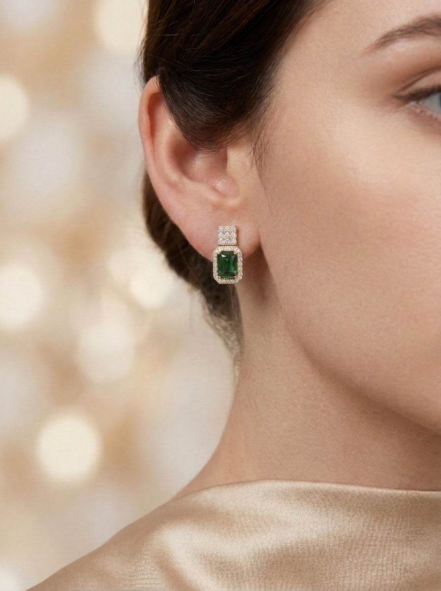 Emerald Cut Drop Studs Earring Sterling Silver
