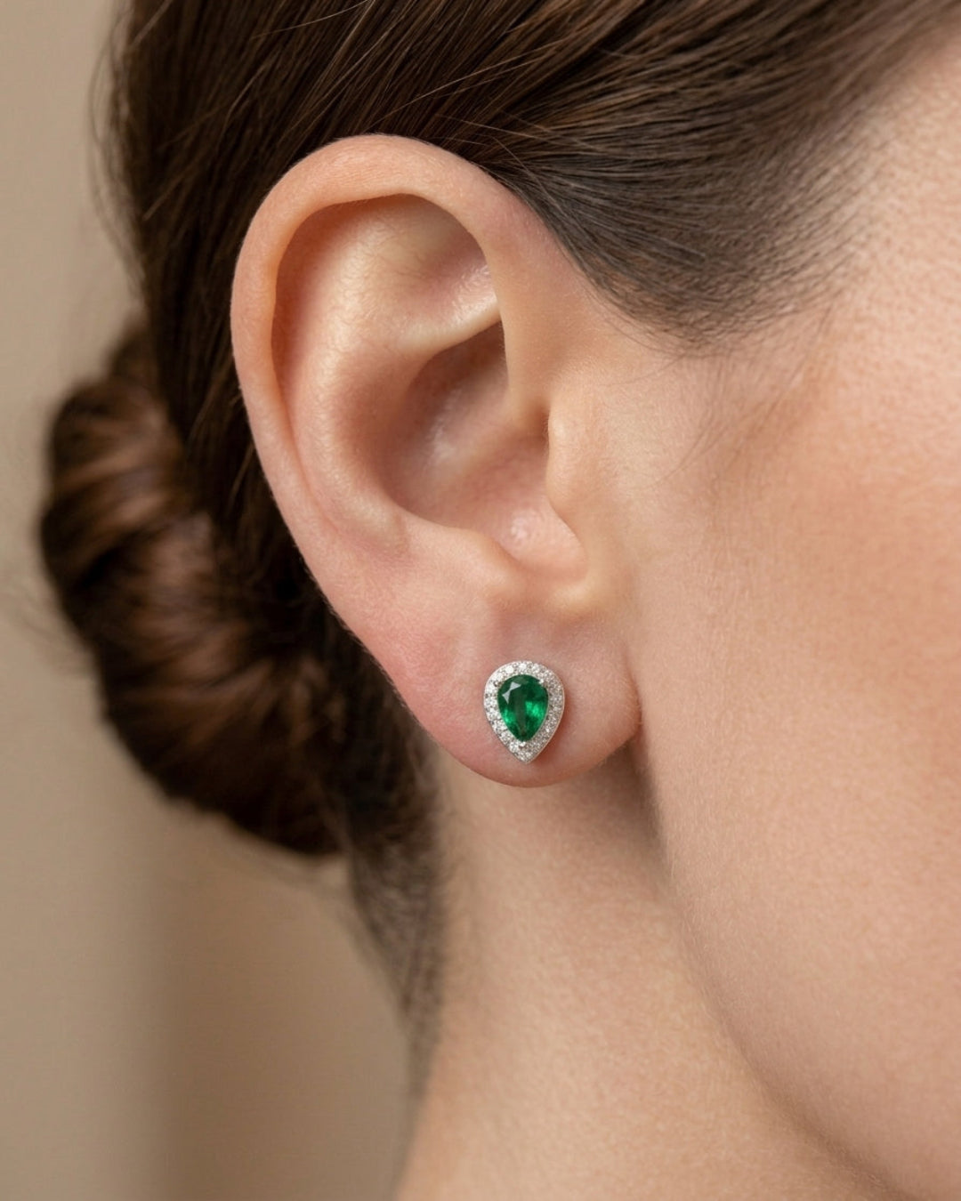 Pear Emerald Stud Earrings Sterling Silver