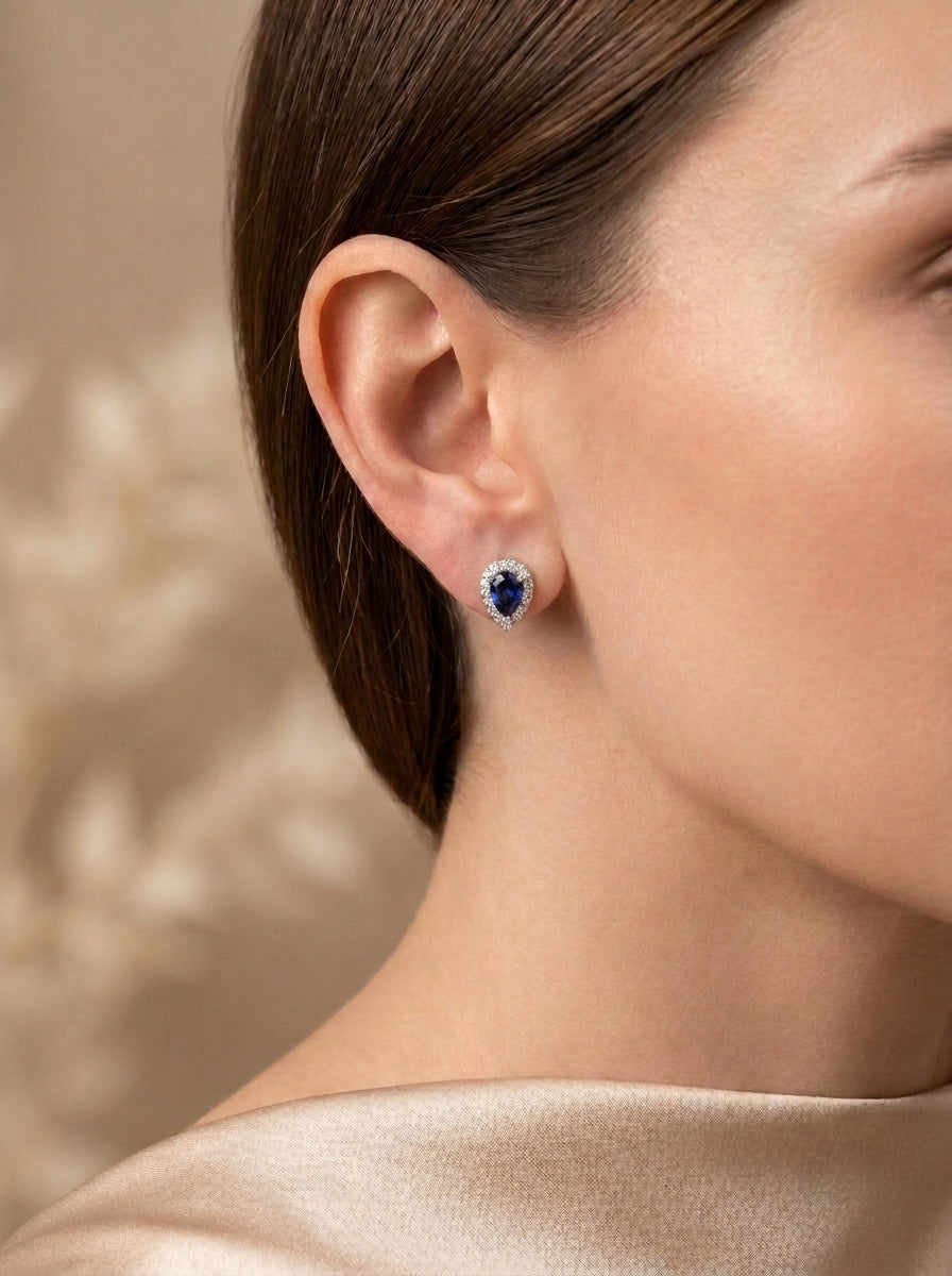 Teardrop Halo Stud Earrings Sterling Silver