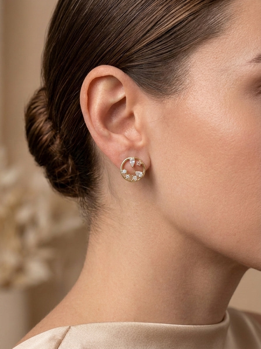 Celestial Circle Stud Earrings Gold Plated