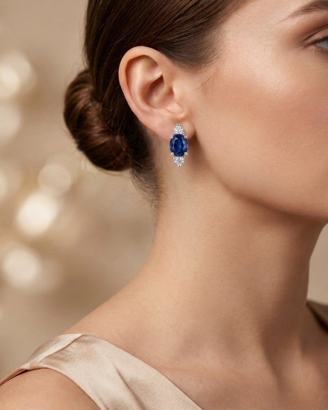 Oval Blue Sapphire Studs Earring Sterling Silver