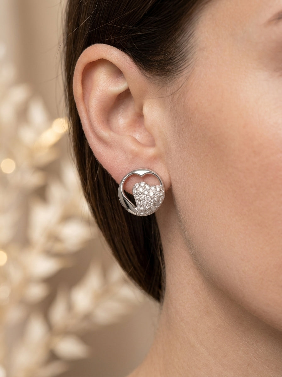 Heart in Circle Cutout Stud Earrings Sterling Silver