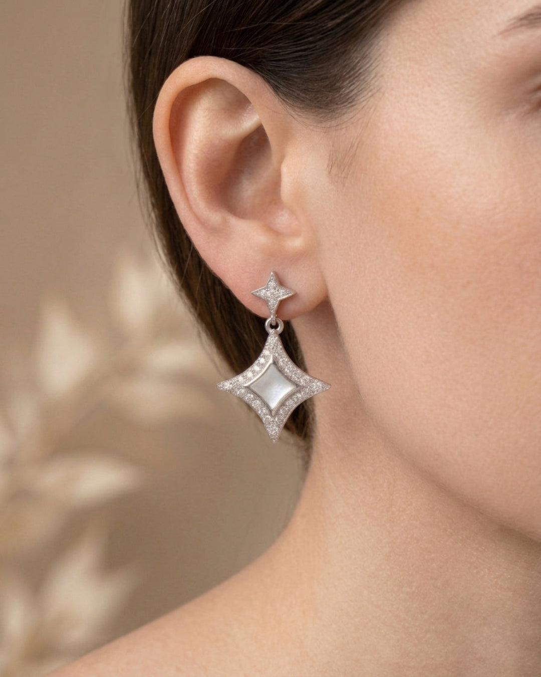 Star Burst Drop Stud Earrings Sterling Silver