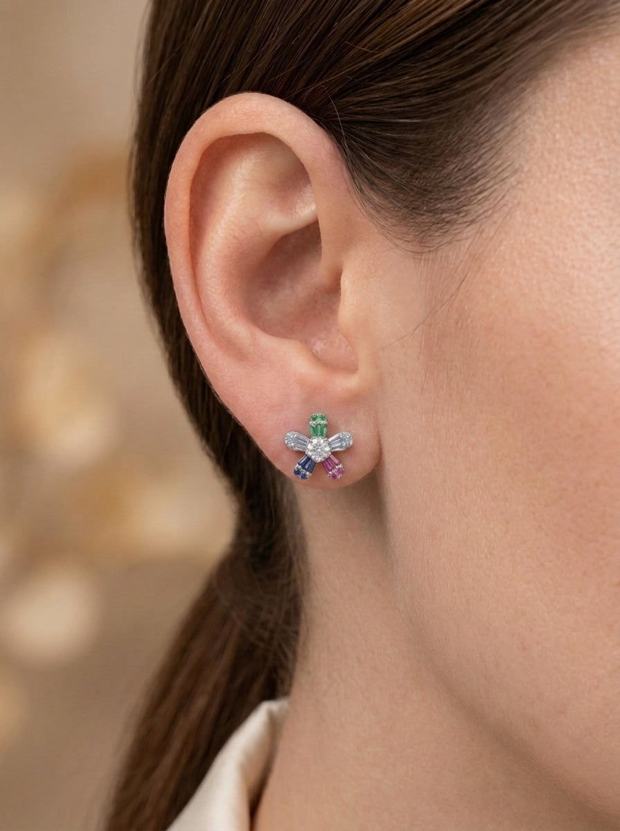 Multicolor Flower Earrings Sterling Silver