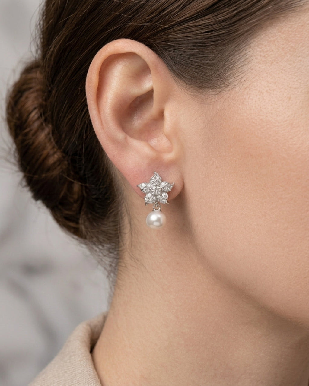 Floral Pearl Studs Earring Sterling Silver