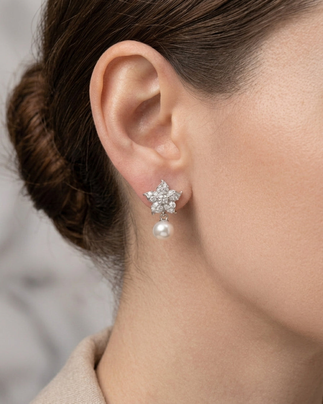 Floral Pearl Studs Earring Sterling Silver