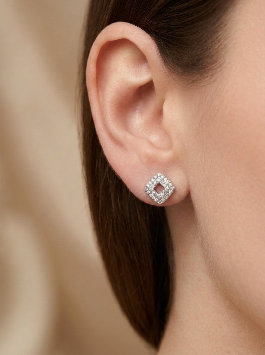 Geometric Rhombus Studs Earring Silver